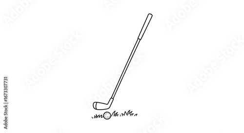A golf club hitting a ball on the grass
