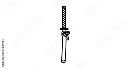 katana sword illustration, japanese samurai weapon, line art, simple design, black and white, asian culture, martial arts graphic