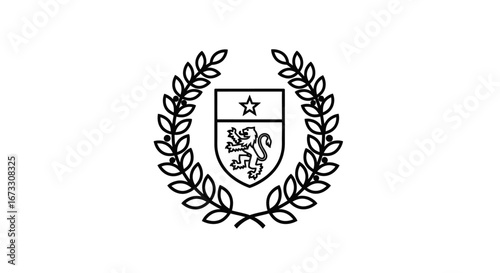lion rampant crest laurel wreath emblem heraldic coat of arms badge design