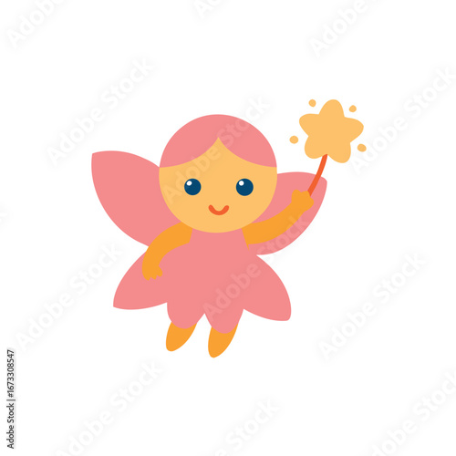 Charming cartoon fairy spreading magical stardust happily Vector illustration