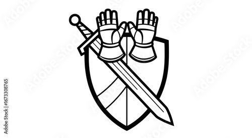 medieval knight gloves sword shield emblem vintage heritage design