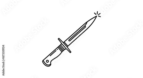 military knife, combat dagger, weapon, line art, graphic design element, tactical knife, blade, sharp, pointy, illustration