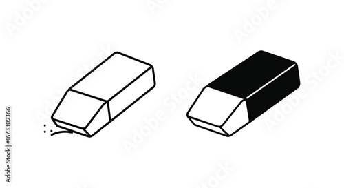 A black and white eraser with shavings and a clean eraser