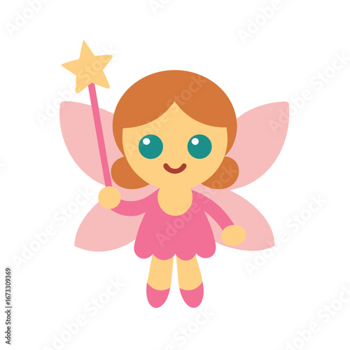 Adorable cartoon fairy smiling while holding magic wand Vector illustration