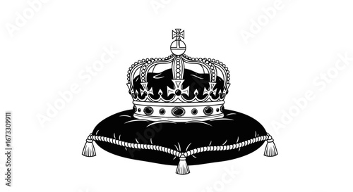 royal crown on velvet cushion monochrome king queen power symbol