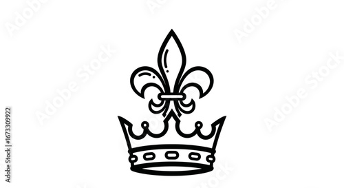 royal fleurdelis crown elegant monochrome line art design