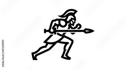 running spartan warrior with spear and sword ancient greece, military, power