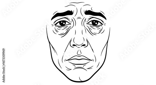 sad man face illustration line art, black and white, sorrow, depression, pensive