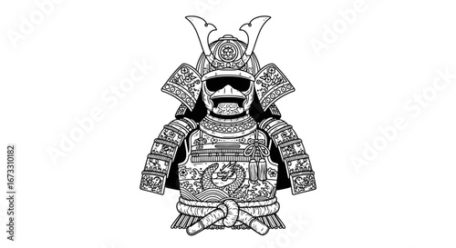 samurai armor skull illustration japanese warrior, ancient culture, dark art