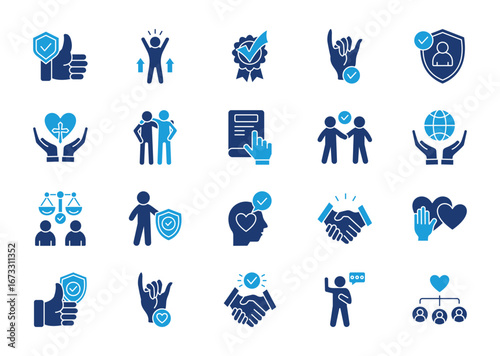 Trust thin line icon set. Containing confidence, credibility, promise, trustworthy, faith