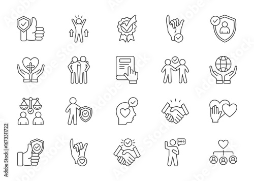 Trust thin line icon set. Containing confidence, credibility, promise, trustworthy, faith