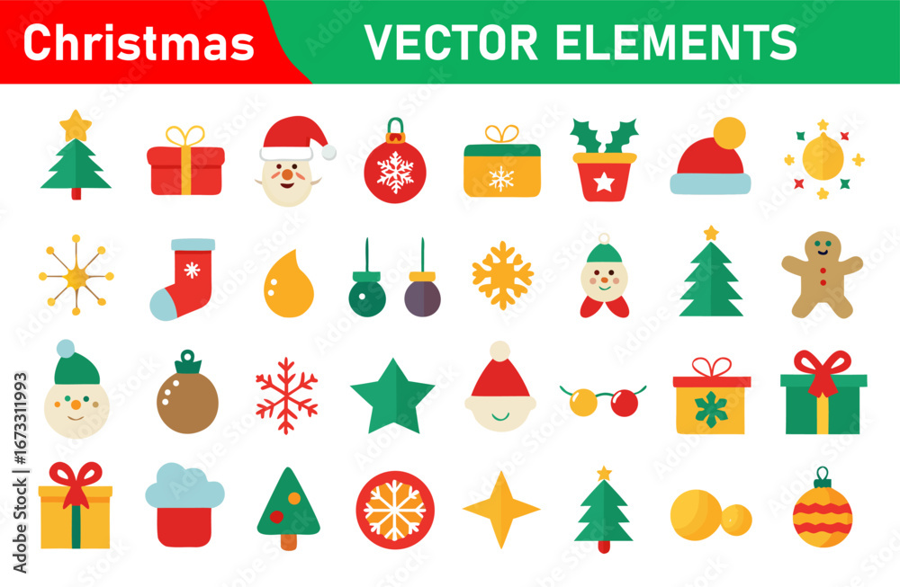 Naklejka premium Festive Christmas Vector Elements Collection for Holiday Designs and Decorations