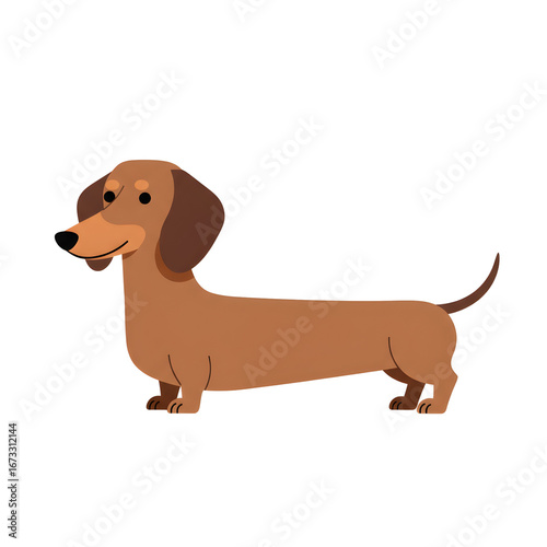 Illustrated dachshund displaying a long body shape and small legs commonly use to burrow into tunnels in hunt for animals