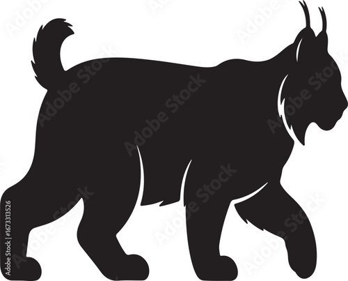 Silhouette of a walking lynx with tufted ears and a short tail