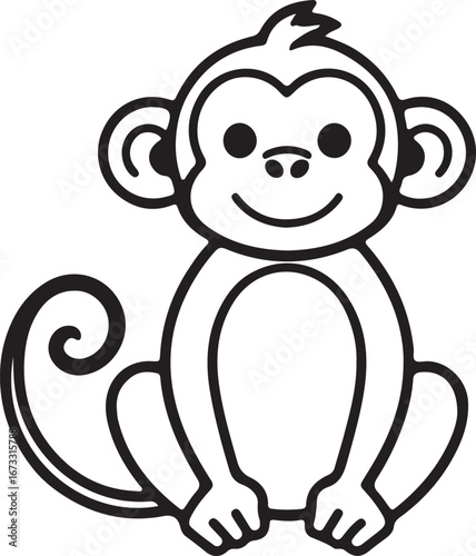 Funny vector cartoon drawing of a cute animal baby Monkey isolated on a white background with a smile