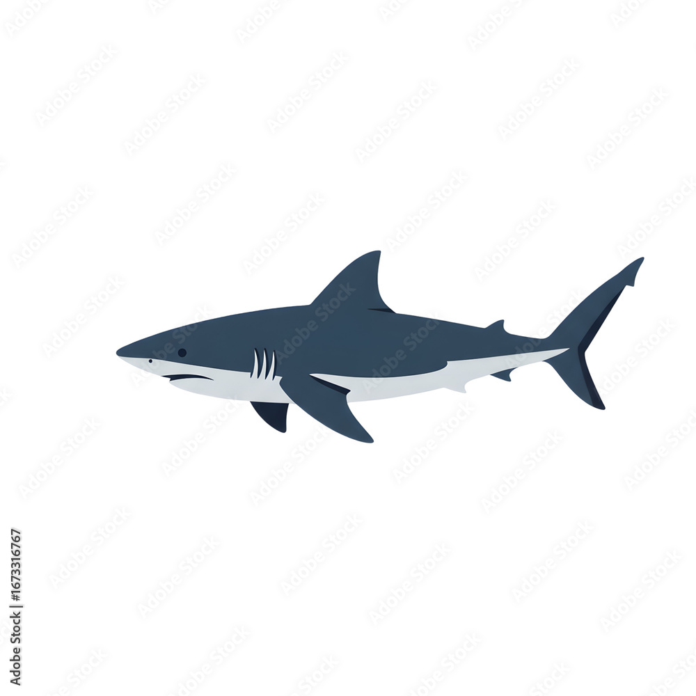 Fototapeta premium Shark illustration swims in the ocean for predatory purposes and feeding on smaller marine animals with its sharp teeth and strong jaws