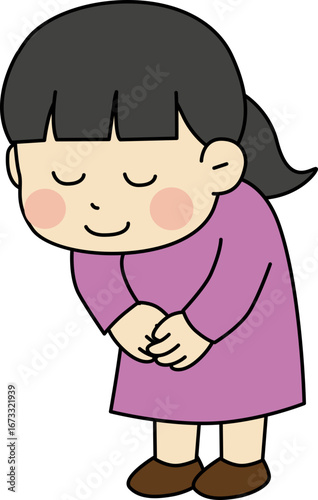 The image of a girl bowing down