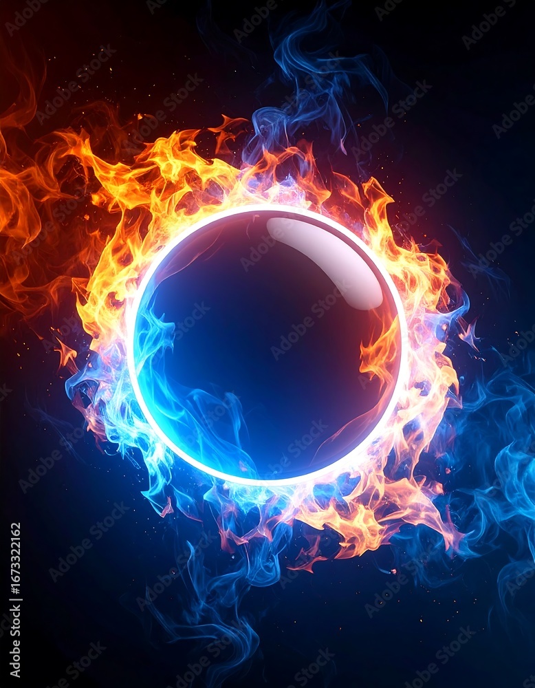 Obraz premium Fiery sphere encircled by opposing flames