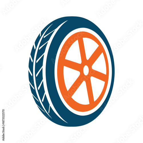 Blue and orange car wheel tire tread and rim graphic vehicle automotive