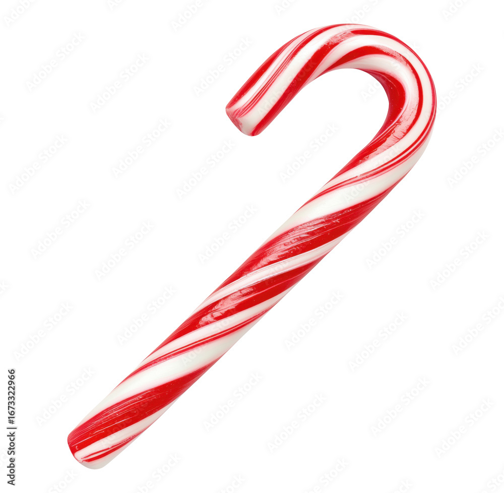 Fototapeta premium Classic red and white striped candy cane isolated on transparent background