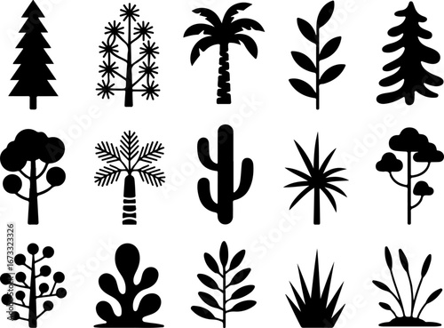 "Silhouette Tree and Plant Vector Bundle 
