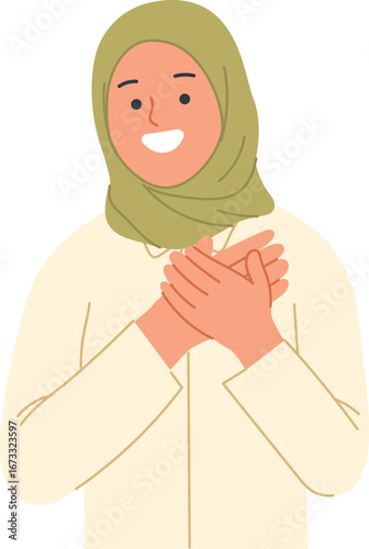 Thank You Smiling Woman Wearing Hijab With Hands On Chest Illustration