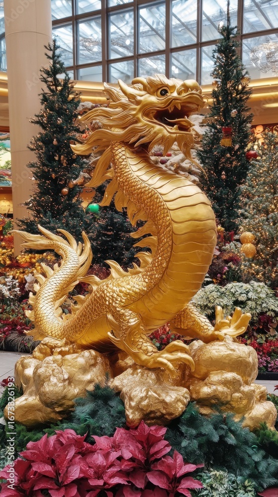 Obraz premium Golden dragon sculpture beautifully adorned for Chinese New Year festivities.