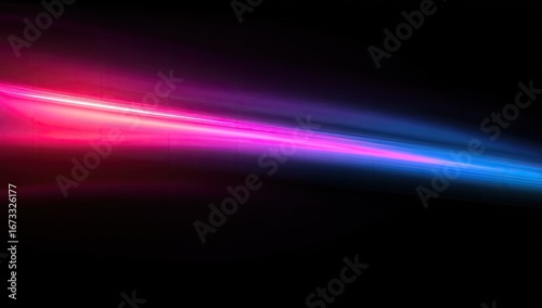 Abstract diagonal light streaks in pink and blue on black background