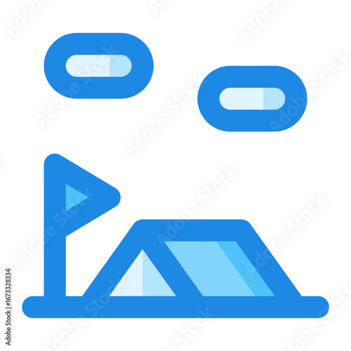 camping blue filled color icon
