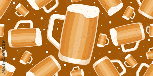 Beer glass seamless pattern. Oktoberfest wrapping paper template design. Vector illustration of beer glass seamless background perfect wall wallpaper decor wrap paper. EPS 10