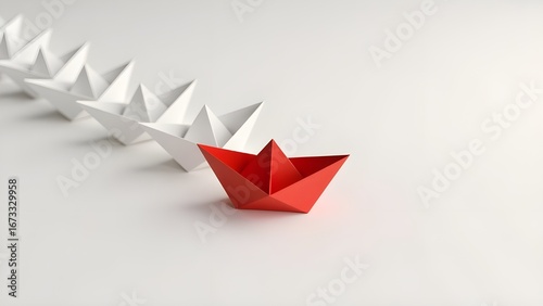 Free Download Red Origami Paper Boat Leading White Fleet Symbolizing Leadership, Individuality, Teamwork, and Corporate Success Concept - GFXLoad