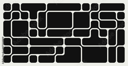 Abstract composition of bold rounded rectangle connected to each other. Liquid shapes in a seamless bento grid pattern. Design can be use for backgrounds, packaging, or graphic design projects
