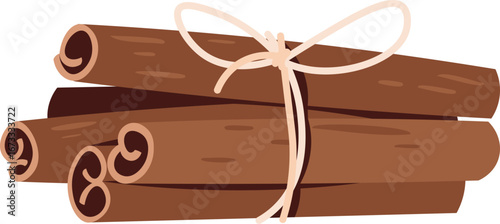 Cinnamon sticks bundle flat vector illustration isolated on white. Cozy autumn spice collection for holiday baking, Christmas packaging, cafe menus, food labels. Perfect for stickers, recipe blogs