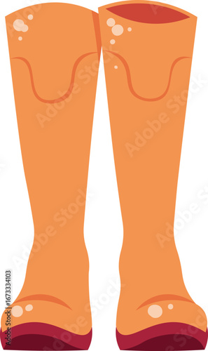 Rubber Boots Flat Vector Illustration Isolated on White. Rain Boots Design for Weather Apparel, Outdoor Activities, Children's Clothing, Seasonal Graphic. Ideal for Printing, Logo, Sticker, Packaging