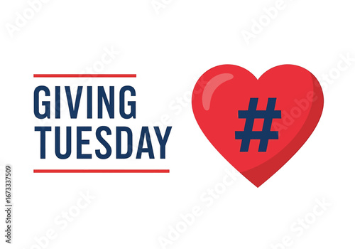 Vector illustration of giving tuesday logo with a red heart and hashtag symbol