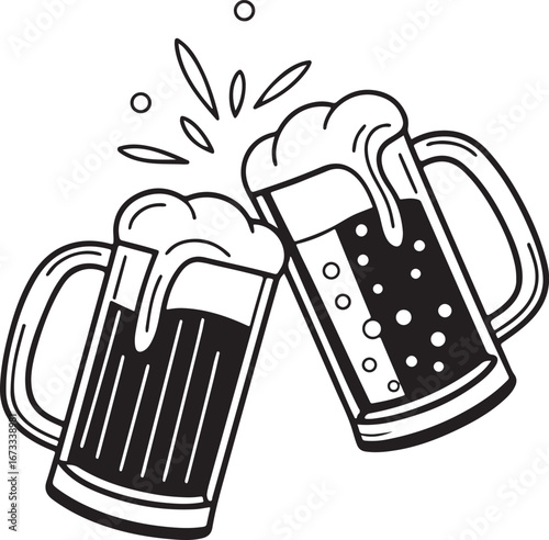 Beer Mugs Cheers Illustration – Toasting Glasses with Foam and Splash Vector Design