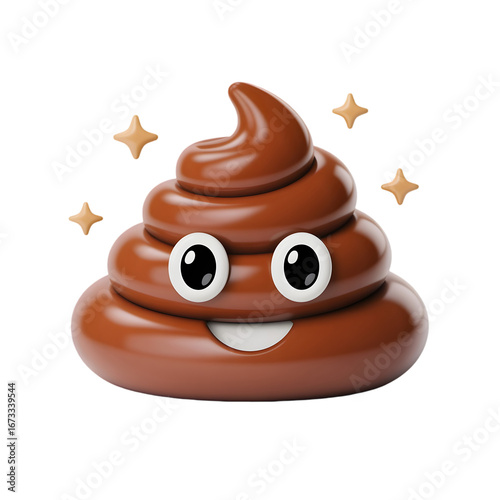 3d render of poop emoji with stars isolated on transparent background for design art