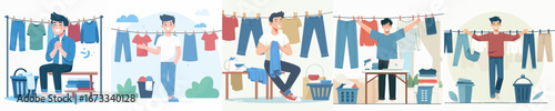 vector of a man drying clothes