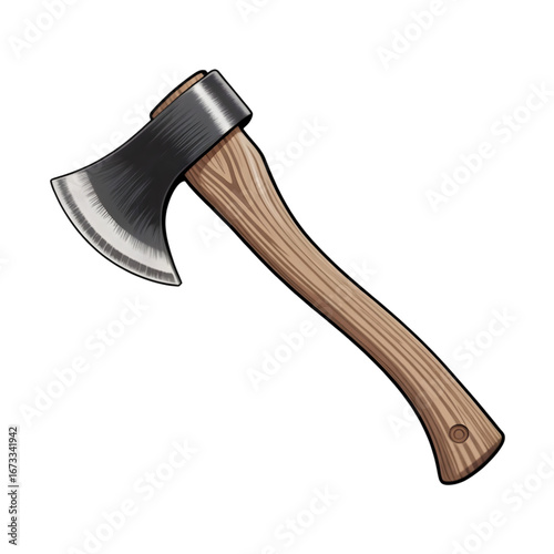 Illustration of a sharp axe with wooden handle isolated on transparent background