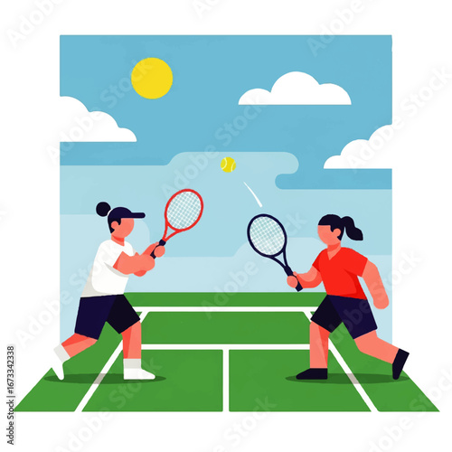 playing tennis with friends