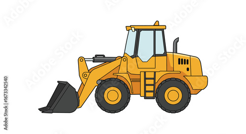 A yellow construction loader with a large bucket on a white background