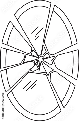 Broken Mirror Illustration Shattered Glass Concept Design Outline Style