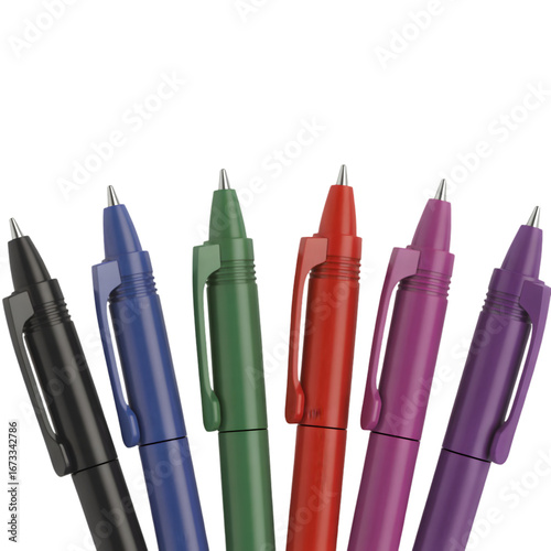 Colorful pens isolated on transparent background, perfect for office, school or creative projects