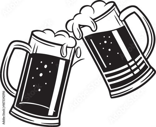 Beer Mugs Cheers Illustration – Toasting Glasses with Foam and Splash Vector Design