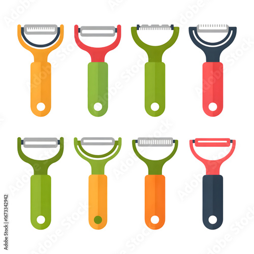 Colorful vegetable peelers isolated on transparent background, perfect for kitchen and cooking