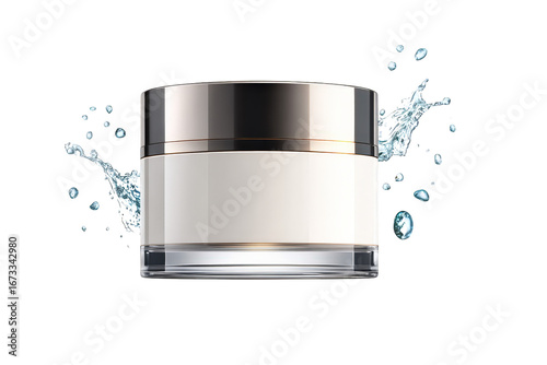 Luxury Skincare Cream Jar with Splash Effect on Transparent Background