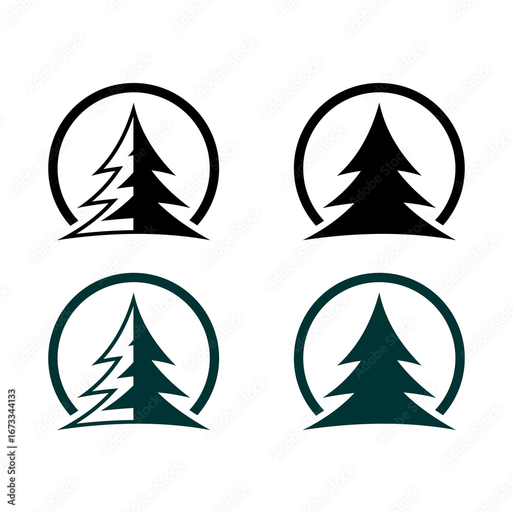 Obraz premium pine tree logo, pine tree, vector, symbol, icon, pine tree illustration, nature, pine, logo, tree, forest, design, vector, silhouette, illustration, wood, plant, evergreen, outdoor, symbol, landscape
