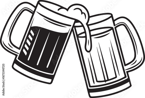 Beer Mugs Cheers Illustration – Toasting Glasses with Foam and Splash Vector Design