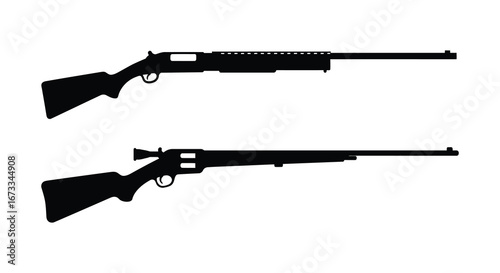 Two black silhouettes of rifles on a white background