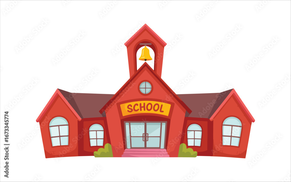 Fototapeta premium Simple red school building illustration